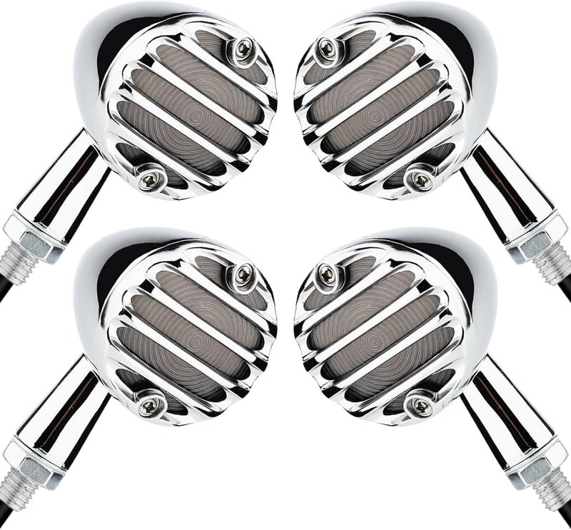 TSUNG Universal Grille Motorcycle LED Turn Signals Lights Front Rear Blinkers Tail Lights for Cruiser Chopper Bobber Cafe Racer Street Bike (Chrome-4PCS) - Image 1
